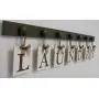 Laundry Room Sign Wall Decor Personalized Hanging Letters includes Wooden Hook Hangers and Letter Word LAUNDRY in Chocolate Brown