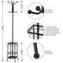 Hall Tree Metal Coat Rack Umbrella Holder Hat Hooks Clothes Storage Stand Hanger