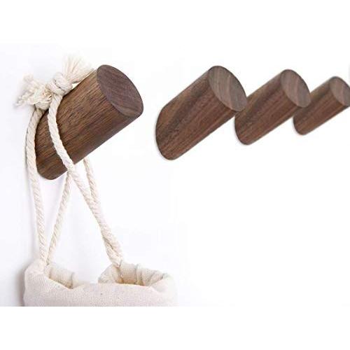 Coat Hooks Natural Wooden Coat Hangers Pack of 4 Wall Mounted Wall Hooks Hat Organizer Clothes Rack(Black Walnut, 2.4 inch)