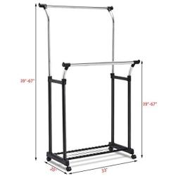 Heize best price Double Bar Adjustable Garment Rack Rolling Clothes Hanger with Shoe Rack Portable (U.S. Stock)