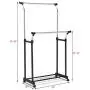 Heize best price Double Bar Adjustable Garment Rack Rolling Clothes Hanger with Shoe Rack Portable (U.S. Stock)