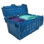 uBoxes, Storage and Packing Plastic Tote Crate Attached Lid Flip Top, 27-Inch x 17-Inch x 12-Inch, (Blue, 5-Pack)
