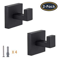 YGIVO Towel Hooks, Matte Black SUS304 Stainless Steel Bath Coat Robe Clothes Square Hook Hanger Wall Hook Holder for Bathroom Kitchen Garage Hotel Wall Mounted