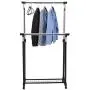 Double Rail Adjustable Garment Rack Rolling Clothes Hanger w/Shoe Rack Portable Double Rail Adjustable Garment Rack Rolling Clothes Hanger w/Shoe Rack Portable