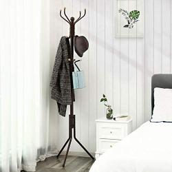 SONGMICS Metal Coat Rack 12 Hooks Display Hall Tree for Clothes Hats and Bags Espresso