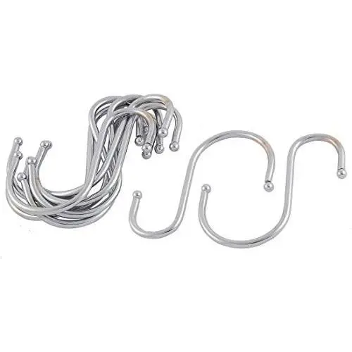 uxcell Stainless Steel S Shaped Pot Pan Clothes Storage Hanger Hook 10 Pcs Silver Tone