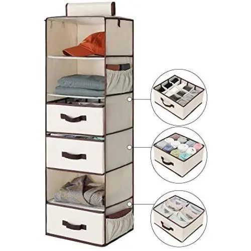 StorageWorks 6-Shelf Hanging Dresser, Foldable Closet Hanging Shelves with 2 Magic Drawers & 1 Underwear/Socks Drawer, 42.5”H x 13.6”W x 12.2”D