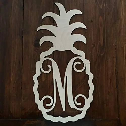 Unfinished Wood Pineapple Monogram Hanger - Summer Door Hanger - Pineapple Initial Wreath - Beach Wall Hanger - Pineapple Wall - Beach Decor