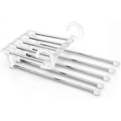 5pcs Portable 5 in 1 Pant Rack Shelves Stainless Steel Clothes Hangers Multi-Functional Wardrobe Magic Hanger