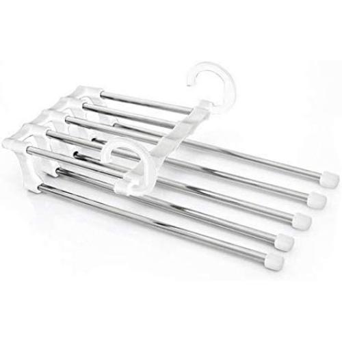 5pcs Portable 5 in 1 Pant Rack Shelves Stainless Steel Clothes Hangers Multi-Functional Wardrobe Magic Hanger