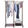 Cxjff Floor Standing Coat Rack Clothes Hat Stand Retractable Floor Standing Coat Rack Clothes Hat Stand Hanger Shelf Wood Wheels 3 Poles 4 Hooks, 63.545162CM Hanger Modern (Color : Reddish Brown)