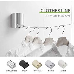 Jolitac Adjustable Retractable Clothesline Whole Stainless Steel, 13.8 Feet Rope Pull Head Wall Mount Hotel Style Arc Clothes Dryer Line Polished Finish (Whole Stainless Steel) …