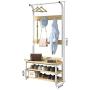 Freestanding Coat Rack, Shoe Bench, Clothes Rail,Wooden Modern Multi-Function Heavy-Duty Jacket,Clothes Storage Hanger with 4 Hooks,for Entryway Bedroom Office,White,Black Walnut Color,Wood Color