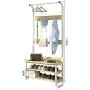Freestanding Coat Rack, Shoe Bench, Clothes Rail,Wooden Modern Multi-Function Heavy-Duty Jacket,Clothes Storage Hanger with 4 Hooks,for Entryway Bedroom Office,White,Black Walnut Color,Wood Color Freestanding Coat Rack, Shoe Bench, Clothes Rail,Wooden Modern Multi-Function Heavy-Duty Jacket,Clothes Storage Hanger with 4 Hooks,for Entryway Bedroom Office,White,Black Walnut Color,Wood Color