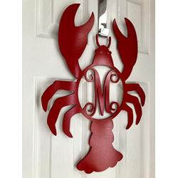 Monogram Lobster Door Hanger - Lobster Wreath - Lobster Initial Wreath - Marine Monogram - Red Lobster Monogram - Coastal Door Hanger