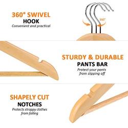 Wood Clothes Hangers 20 Pack, 360° Swivel Hook Suit Hanger, Heavy Duty Smooth Finish Wooden Coat Hangers with Notches & Non Slip Pants Bar for Jacket, Sweater, Camisole, Pants, Dresses, Shirts, Hoodie