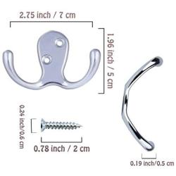 HoveBeaty Wall Hooks Double Prong Robe Hook Rustic Hooks Retro Clothes Hanger Coat Hanger Wall Mounted Hook with Screws 5 Pack (Silver)