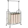 Bonnlo 4-Bag Laundry Sorter with Hanging Bar, Heavy-Duty Wheels, Removable Bags and Brake Carters, Beige