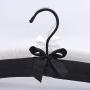 HOUTY Satin Padded Coat Hangers 15inch Thickly Foam Padded Clothes Hanger with Bow Knot Chrome Hook Pack of 5, Black