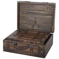 Soul & Lane Kirkland Decorative Wooden Storage Boxes (Set of 2) | Suitcase Shaped Chest Trunk Styled for Vintage Antique Décor