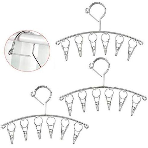 Chuiouy 3Pcs Stainless Steel Laundry Drying Rack Drip Hanger with 6/8/10 Clips Automatic Windproof Hook for Underwear Sock Glove Clothes