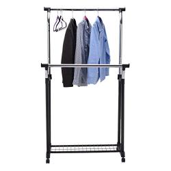 Rolling Clothes Hanger Shoe Rack Portable Double Rail Adjustable Garment Rack For good helper to organize your clothes and shoes.