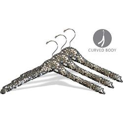 The Great American Hanger Company Silver Sequined Wooden Top Hanger, Boxes of 1 Curved 1/2 Inch Wide Dress Hangers for Gift or Display