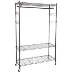 Modrine Heavy Duty Clothing Rack, 3 Tiers Portable Clothes Racks, with Lockable Rolling Wheels, 4 Side Hooks and 1 Clothes Rod (Gray)