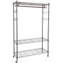 Modrine Heavy Duty Clothing Rack, 3 Tiers Portable Clothes Racks, with Lockable Rolling Wheels, 4 Side Hooks and 1 Clothes Rod (Gray)