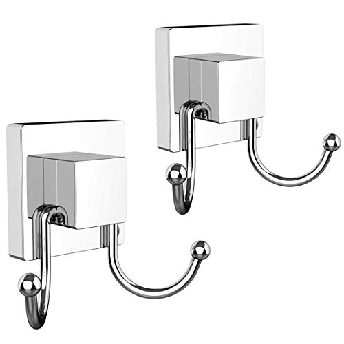 HOME SO Double Hooks with Suction Cup Holder, Prisma Collection - Removable Shower & Kitchen Hooks Hanger for Towel, Bath Robe, Coat, Loofah (2-Pack)