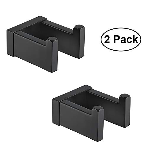 Durafe 2 Pack Towel Coat Hook SUS304 Square Hook Towel Hanger for Bathroom Wall Mounted Matted Black