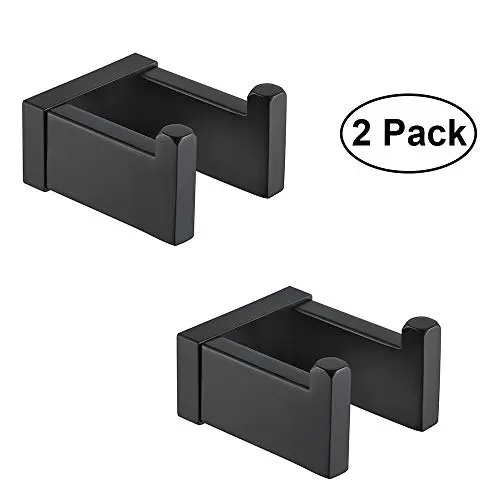 Durafe 2 Pack Towel Coat Hook SUS304 Square Hook Towel Hanger for Bathroom Wall Mounted Matted Black