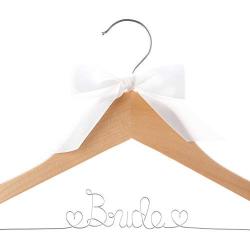 Ella Celebration Bride Wedding Dress Hanger Natural Wood, Wooden and Wire Hangers for Dresses (Natural Wood Silver Wire)