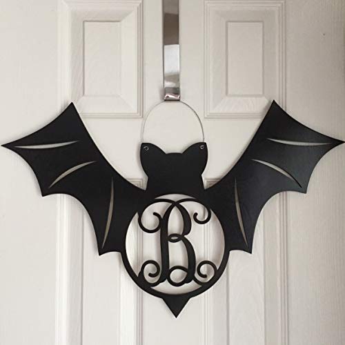 Monogram Bat Door Hanger - Halloween Door Hanger - Black Bat Initial Wreath - Fall Door Hanger - Black Bat Wreath - Halloween Decor