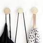 Round Beech Wood & Brass Wall Hook with Leather Loop - Modern design wall mounted coat hanger