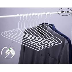 Cocomaya 17 Inch Heavy Duty White Color Metal Clothes Hanger, Coat Hanger, Suit Hanger, Dress Hanger with Big Notches Pack of 10