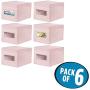 mDesign Soft Stackable Fabric Closet Storage Organizer Holder Boxes - Clear Window and Lid, for Child/Kids Room, Nursery, Playroom - Polka Dot Pattern - Large, 6 Pack - Light Pink with White Dots