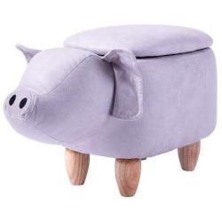 TREXM Have-Fun Series Upholstered Ride-on Storage Ottoman Footrest Stool with Vivid Adorable Animal Shape Storage Box,Pig Toys, Gray