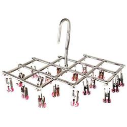 niumanery Windproof Foldable Quickly Remove Stainless Steel Laundry Clothes Drying Rack Drip Hanger with 18 Clips for Underwear Sock Glove Bra Pink
