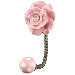 Indianshelf Handmade 2 Artistic Vintage Pink Ceramic Flower Wall Hooks Hangers/Clothes Hooks for Wall