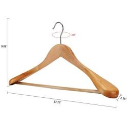 meqution Coat Hanger 8-Pack, Wood Hangers Trouser Hangers Extra Wide Shoulder Wooden Hangers for Heavy Coat, Sweater, Skirt, Suit, Pants, Retro Finish (Natural Finish)