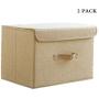 CHengQiSM Set of 2 Storage Boxes with Lids Foldable Large Storage Bins Cubes Containers Baskets with Removable Dividers for Home Closet Office Car Boot Clothes Toys Files Books, Beige