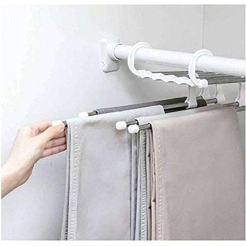 5pcs Random Color 5in1 Portable Multi-Function Stainless Steel Pants Rack Adjustable Trouser Tie Shawl Rack Hanger Clothes Dry Rack