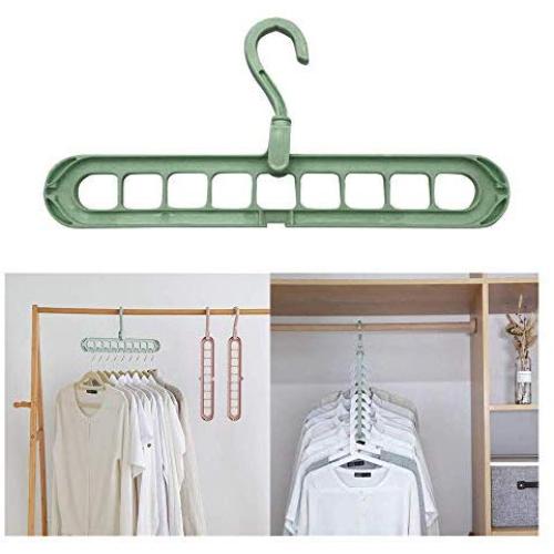 Efaster 9 Hole Clothes Hanger Space Saving Hangers, Multifunction 360° Rotatable Durable Plastic Magic Hangers Organizer,Towel Hook Closet Organizer Plastic Storage Rack,Wrinkle-Free Clothes (Green)