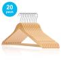 HKLIVE Natural Wooden Suit Hangers with Pants Bar Solid Wood Coat Hanger with 360 Degree Swivel Hook 20 Pack