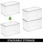 mDesign Plastic Stackable Home, Office Supplies Storage Organizer Bin Boxes with Attached Lid - Holder Container Bin for Note Pads, Gel Pens, Staples, Dry Erase Markers, Tape, 8 Pack - Clear