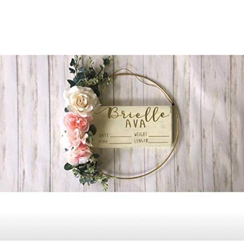 Hospital Door Hanger - White and Gold - Floral - Baby Girl - Shabby Chic Hospital Door Hanger - White and Gold - Floral - Baby Girl - Shabby Chic
