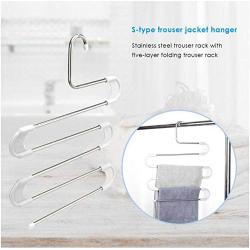 5PC Random Color Clothes Hanger S Type 5 Layer Pants Clothing Hanging Rack Stainless Steel Space Saving Closet Towel Storage Rack Shelf Decoration