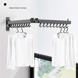 GWXYMJ Coat Rack Balcony Wall-Mounted Drying Racks, Folding Telescopic Invisibility Push-Pull Clothes Rod, Indoor Household Outdoor Clothes Hanger, Rotatable 360° Rotating Bearing (Color : Black)