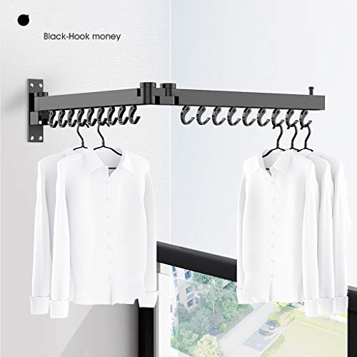 GWXYMJ Coat Rack Balcony Wall-Mounted Drying Racks, Folding Telescopic Invisibility Push-Pull Clothes Rod, Indoor Household Outdoor Clothes Hanger, Rotatable 360° Rotating Bearing (Color : Black)